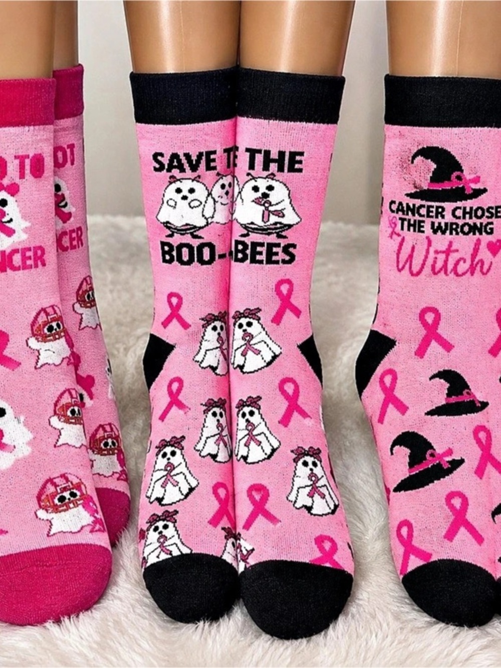 Halloween themed Pink & Black Cancer Awareness fun Socks